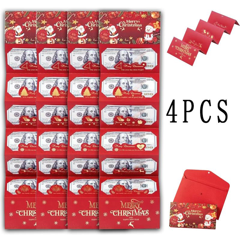 4PCS Christmas Cash Gift Envelope with Cartoongreeting Card-Creative Surprise Money Clipwallet & Unique Cash Box, Fun Holiday Gift Formen,Women & Any Recipient