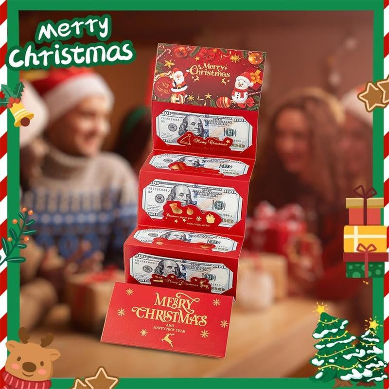 4PCS Christmas Cash Gift Envelope with Cartoongreeting Card-Creative Surprise Money Clipwallet & Unique Cash Box, Fun Holiday Gift Formen,Women & Any Recipient