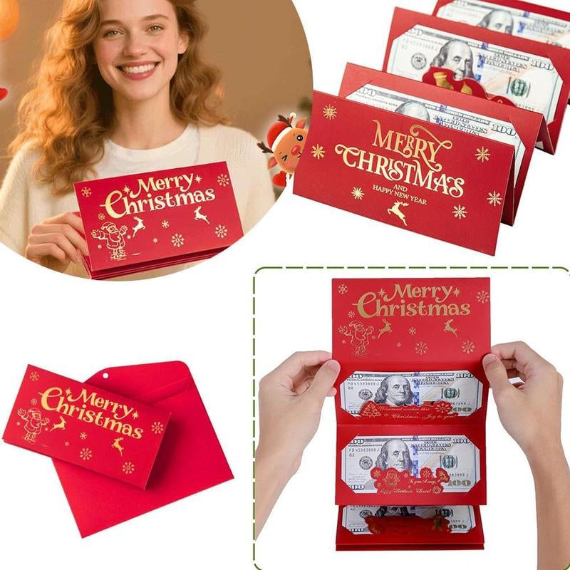 4PCS Christmas Cash Gift Envelope with Cartoongreeting Card-Creative Surprise Money Clipwallet & Unique Cash Box, Fun Holiday Gift Formen,Women & Any Recipient